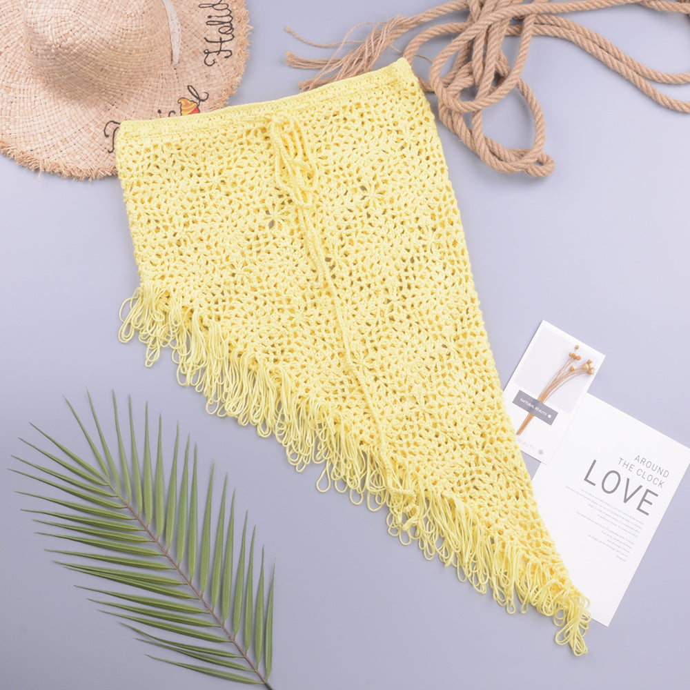 European And American Women's See Through Hollow Knitted Skirt With Slanted Fringe Beach 72920a6d 6852 4a05 8789 66afc57b8d41