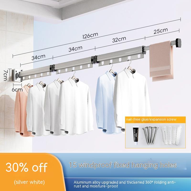 Suction Cup Folding Clothes Hanger Indoor Home Balcony Aluminum Retractable Drying Rack No Punching Folding Clothes Hanger 72