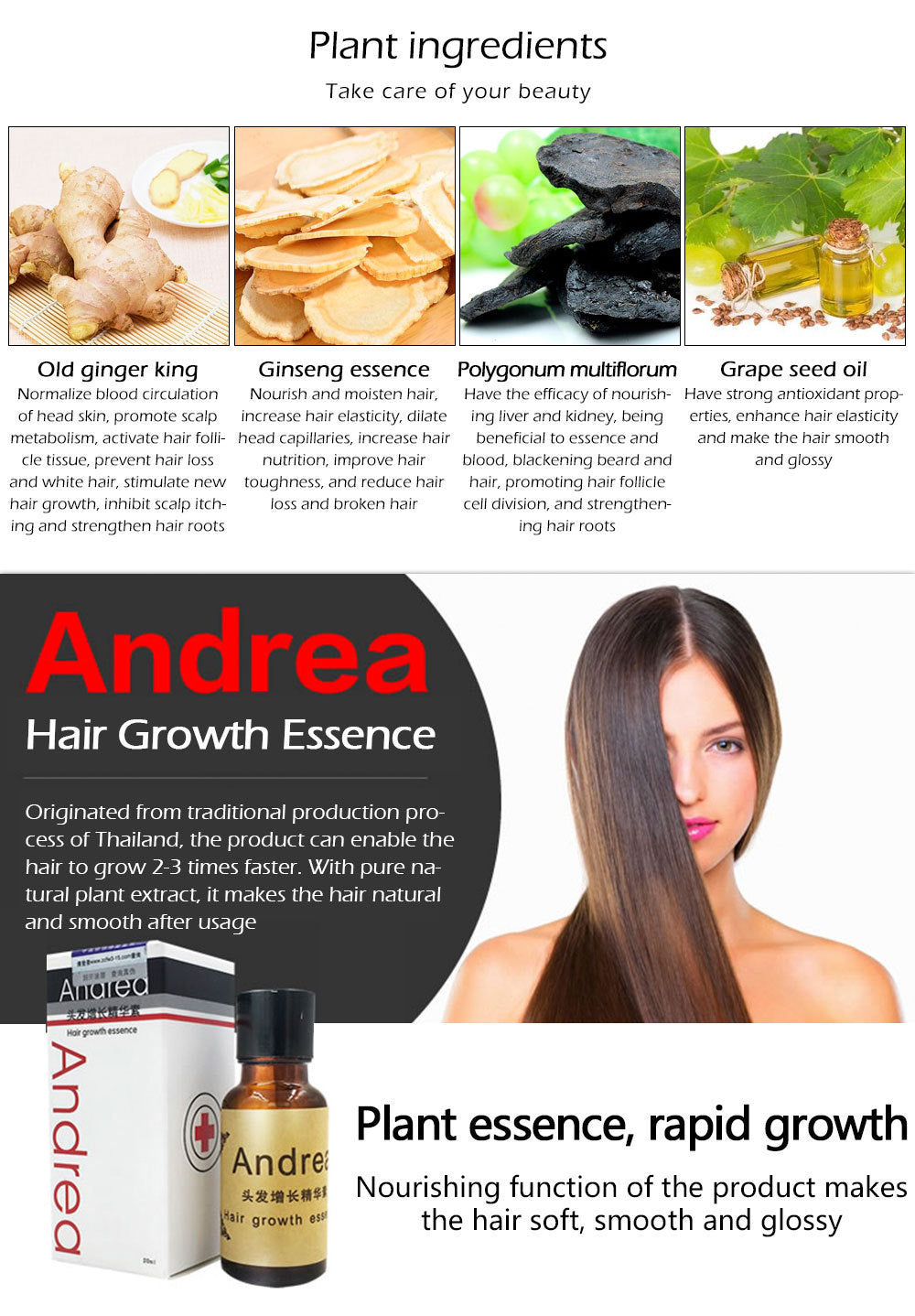 Hair Growth Anti Hair Loss Liquid 20ml Dense Hair Andrea Hairstyle Keratin Hair Care Styling Products Sunburst 7602041525048