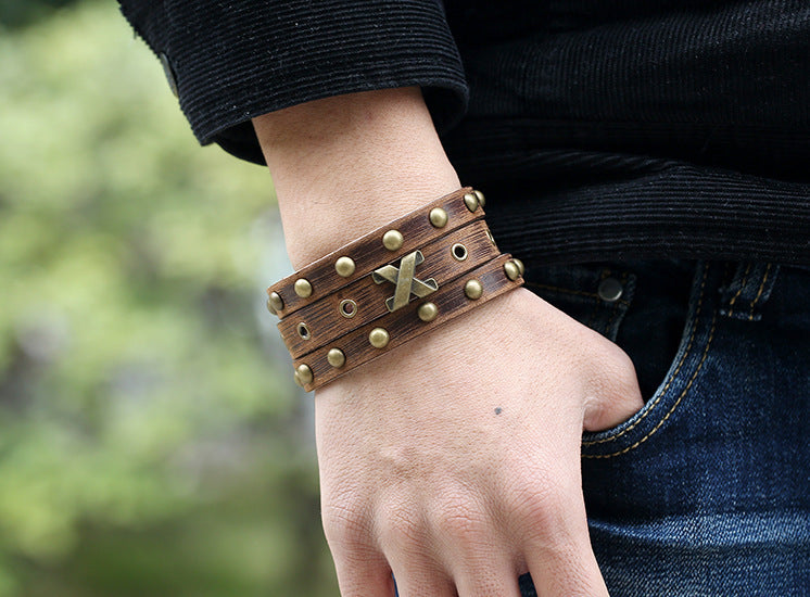 Vintage Punk Leather Bracelet Men's Rivet Leather Bracelet 7834df37 59a3 471c 9535 8faa7ec8b910