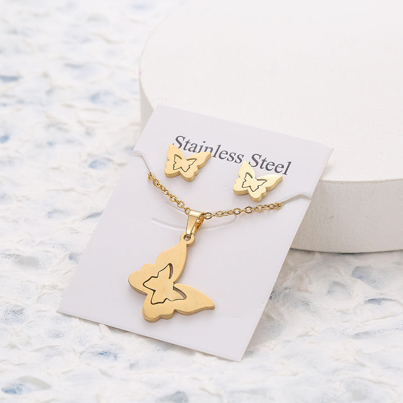 Butterfly Studs Necklace Suit Stainless Steel Geometry 79cdfa26 4888 433b 8910 5a5cff6d2518