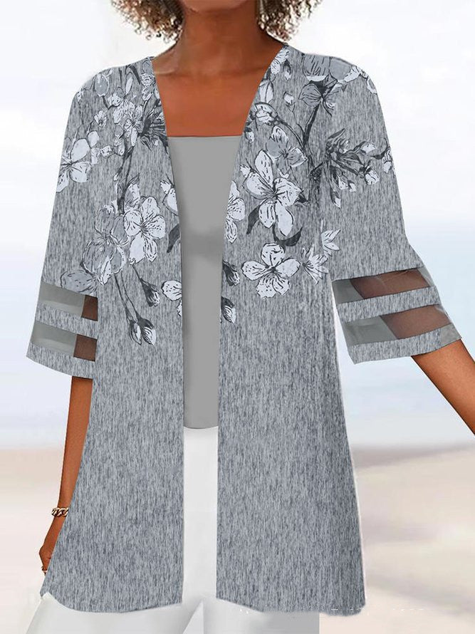 Floral Print Mid Length Sleeves Loose Small Coat 7a30281f 0459 4482 bf67 cf39b7a892f3