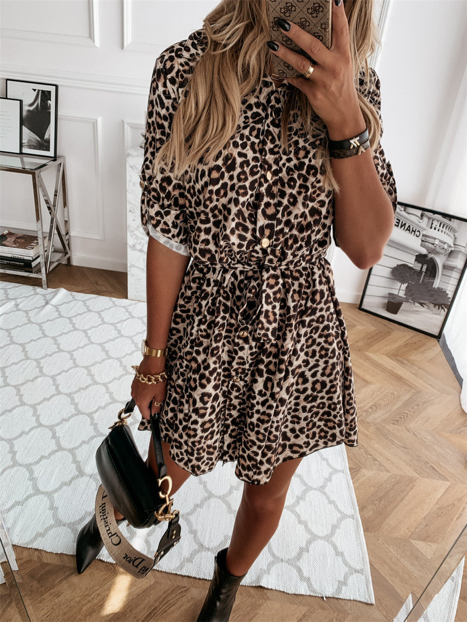 Sleeve-in-sleeve Long-sleeved Fashion Sexy Printed Shirt Dress With Buttons 7cef1166 a921 427c a57b 666388a9bc34