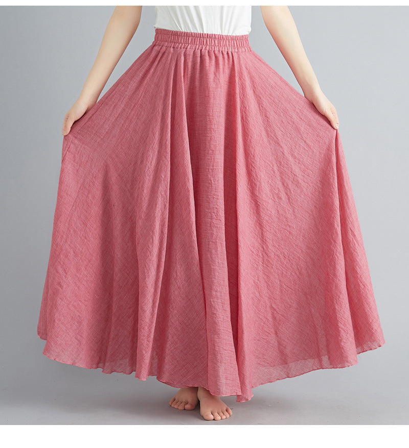 Mori Girl Art Plus Size Cotton And Linen Skirt Elastic Waist Linen A-line Skirt 7cfa99be e912 4031 91ee 050b1ac4de76