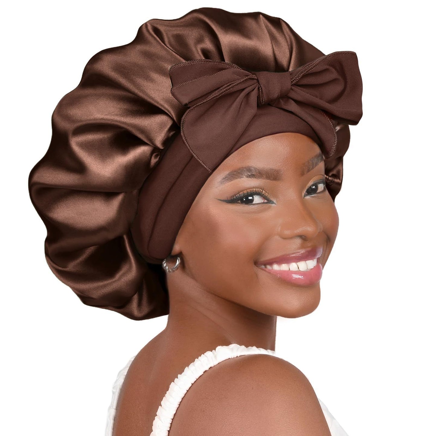 Double-layer Ribbon Round Cap Bow Hair Care Wide-brimmed Hat 7f227641 4a17 4a2e acbe fd7cdef294ca