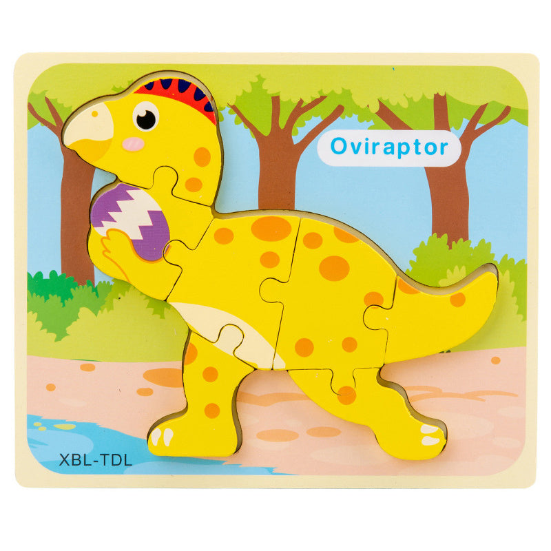 Baby Wooden Cartoon Dinosaur 3D Puzzle Jigsaw for Kids Montessori Early Learning Educational Puzzle Toys 805943464827