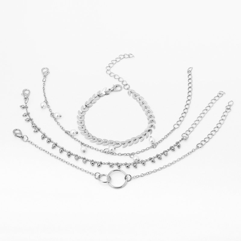 Simple Geometric Circle Wheat Ear Pearl Pendant 4-piece Set Bracelet 8060259d d640 4d47 af47 f8c1fe3445e9
