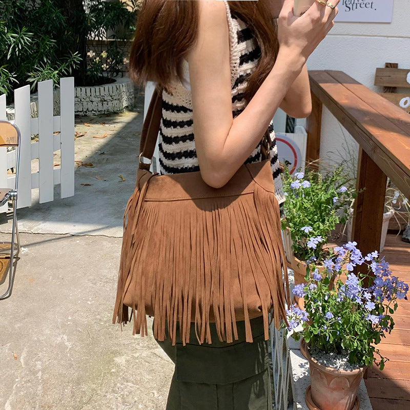 Tassel Retro Crossbody Fashionable All-match Simple Shoulder Bag 828e1775 ca18 4ab5 b53b 6346100b61b0