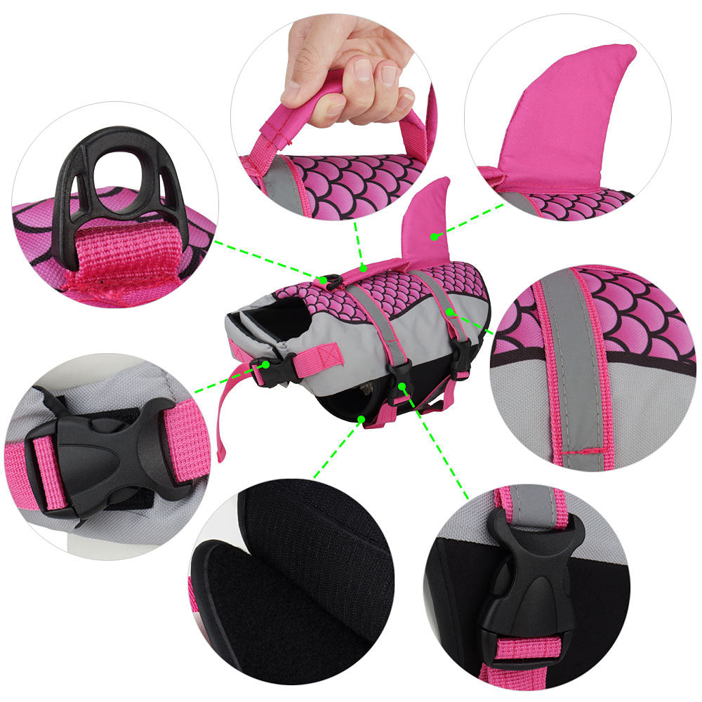 Swim Pet Dog Life Jacket Vest Clothes Life Vest Collar Harness Pets Swimming Summer Swimwear Scales Shark Pet Products 82a165