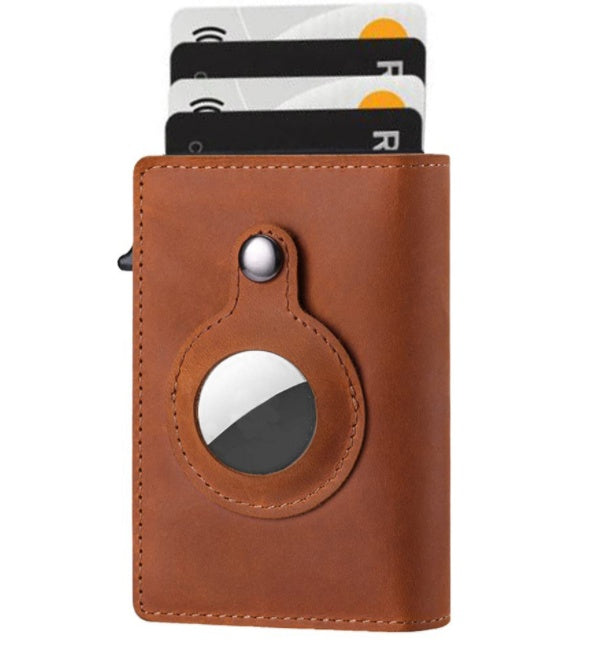 AirTag Wallet Anti Theft Bullet Card Bag Multi-functional Rfid Card Holder Men's Leather Slim Wallets For Airtag Air Tag 82e1