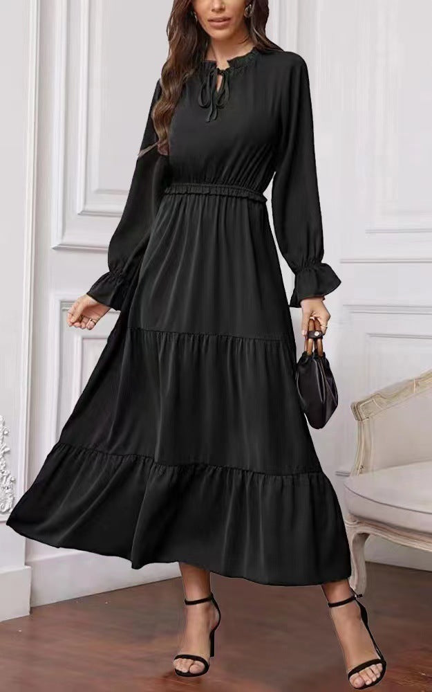 Summer Solid Color Long Sleeve European And American Style Women Dress Ladies 82eccb35 e734 4bd9 8ac4 e71180624e70