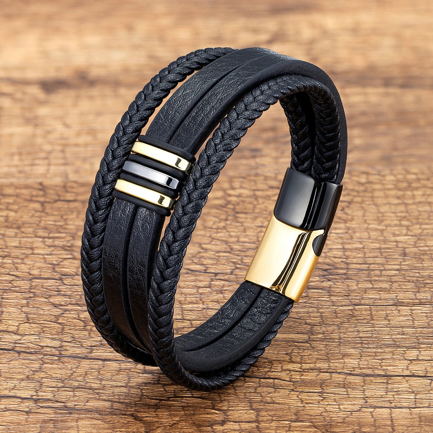 Casual Leather Stainless Steel Magnet Buckle Braided Bracelet 83357605 927e 4212 a6d2 3caf0366cd70