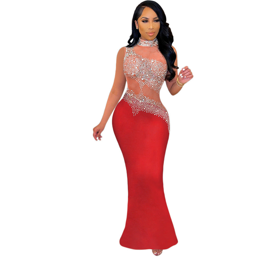 See-through Rhinestone Sleeveless Women's Nightclub Evening Dress 833fce9b 874f 42f5 b405 a426678f4151