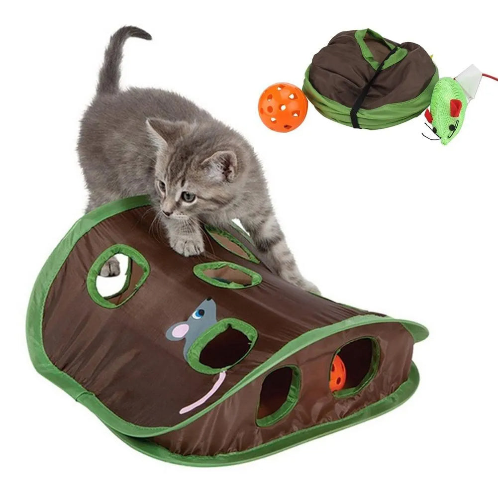 Cute Pet Cat Interactive Hide Seek Game 9 Holes Tunnel Mouse Hunt Intelligence Toy Pet Hidden Hole Kitten Foldable Toys 83432
