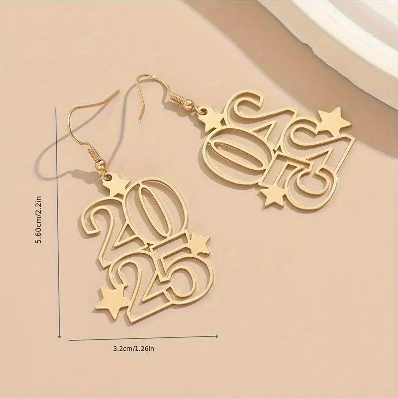 New Creative Gloden Number 2025 Dangle Earrings For Women Fashion Jewelry New Year Earring For Party 83ad8670 7f85 45e6 bb54