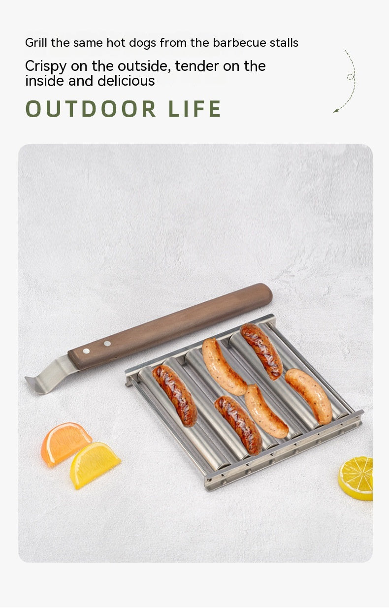 Hot Dog Rack Removable Stainless Steel Roasted Sausage Doll Rack Rolling Barbecue