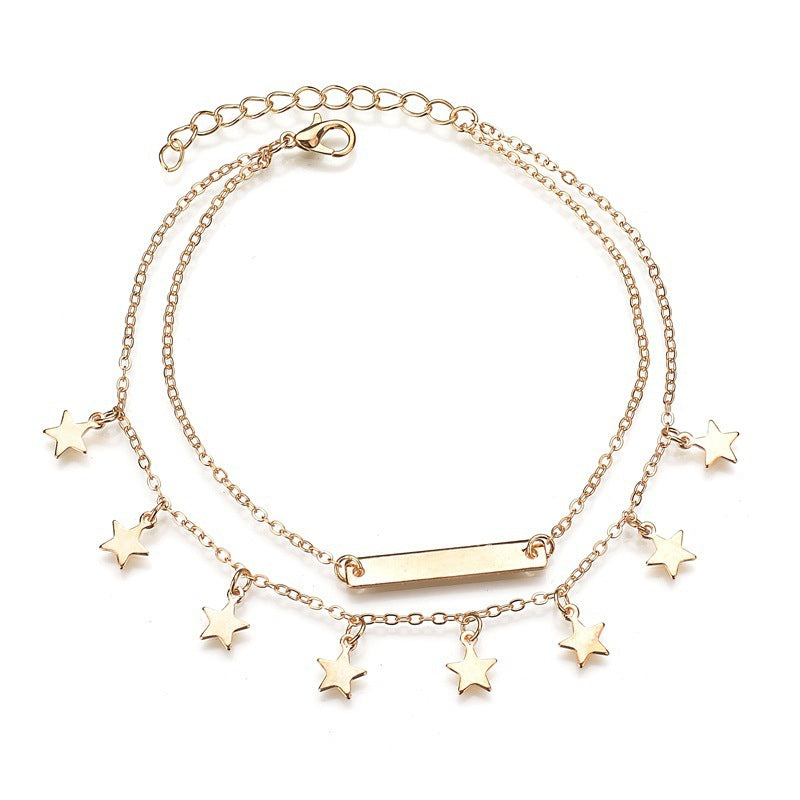 Women's Double Layer Pentagram Pendant Anklet 84e40218 807f 4ea6 8069 b95240a6a0ec