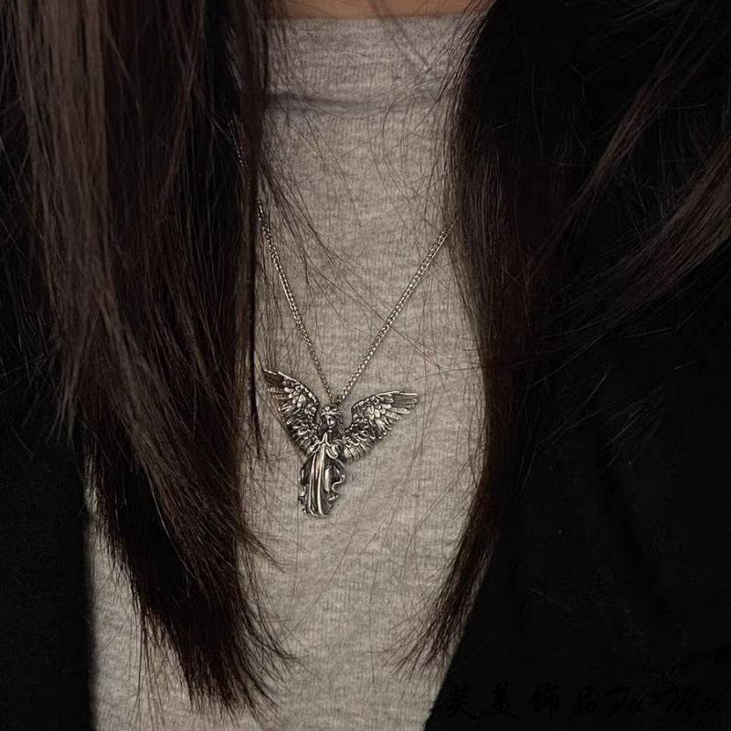 925 Sterling Silver Distressed Little Angel Necklace Cupid Pendant Men Vintage Jewelry - HD Wireless Product #5