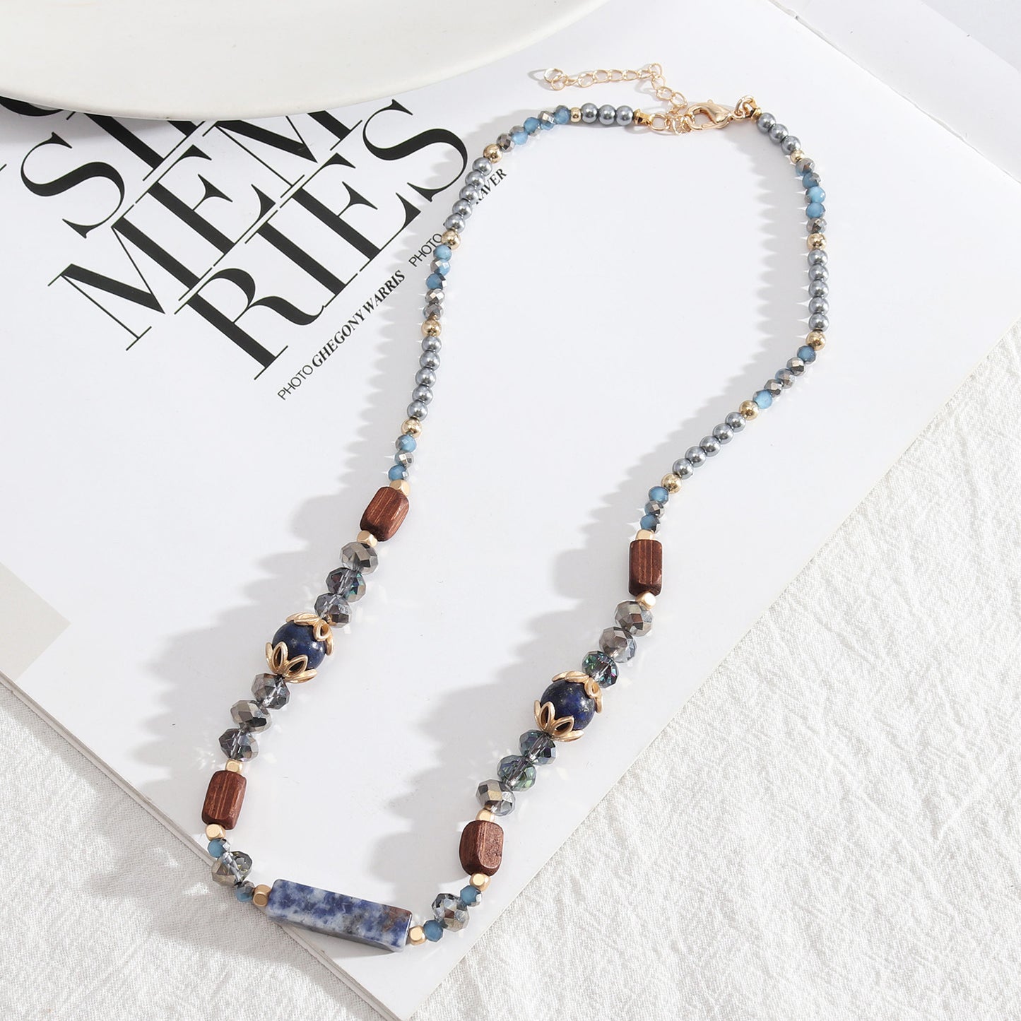 Trendy Design Blue Point Stone Rectangular Beaded Necklace 85b7be1a eb0c 49cc 9e4c b758c94056d6