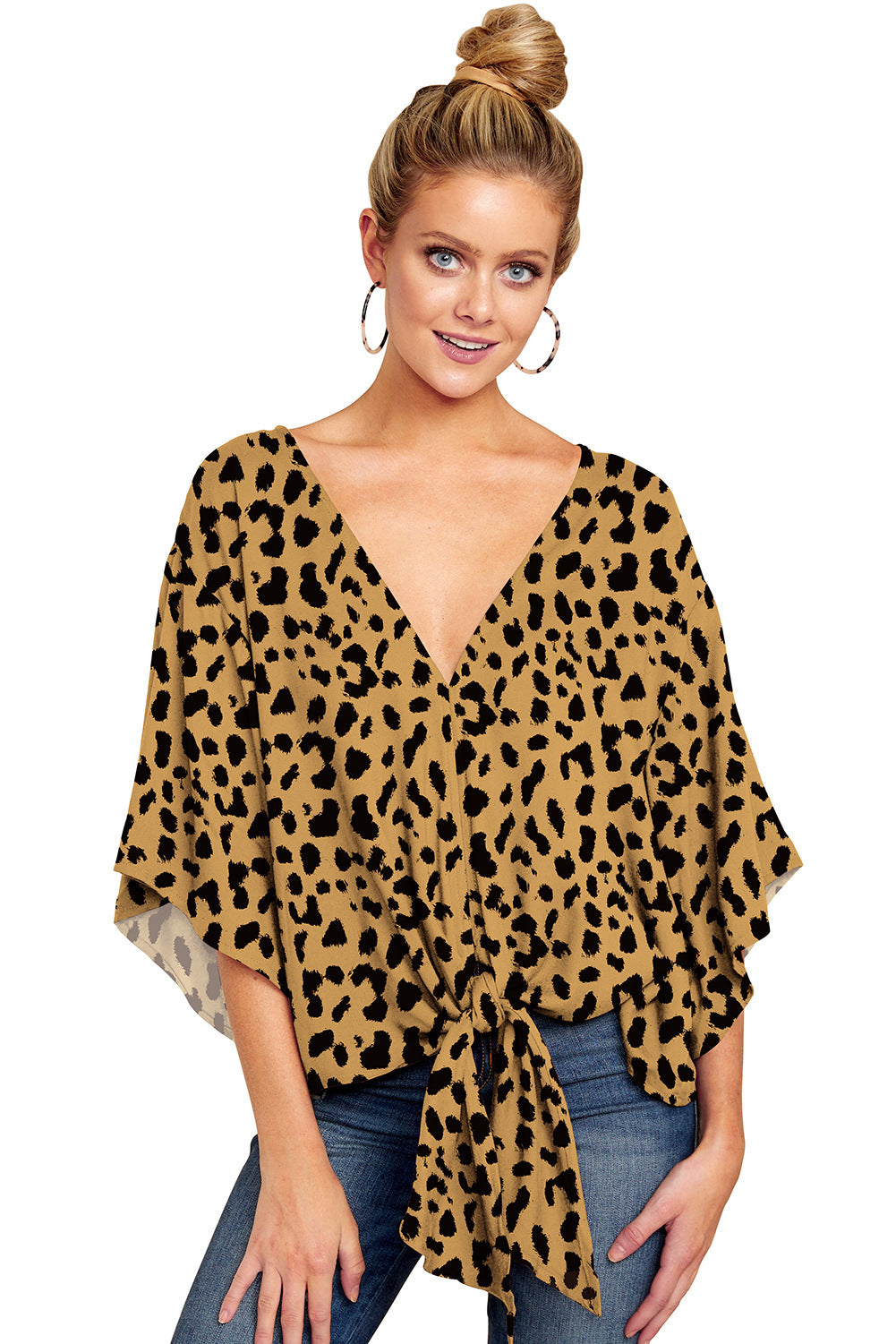 New V Neck Blouse Women Leopard Print Shirts Floral Tie Front Blouses Batwing Summer Oversize Ladies Tops 86a60749 cac6 4cbd