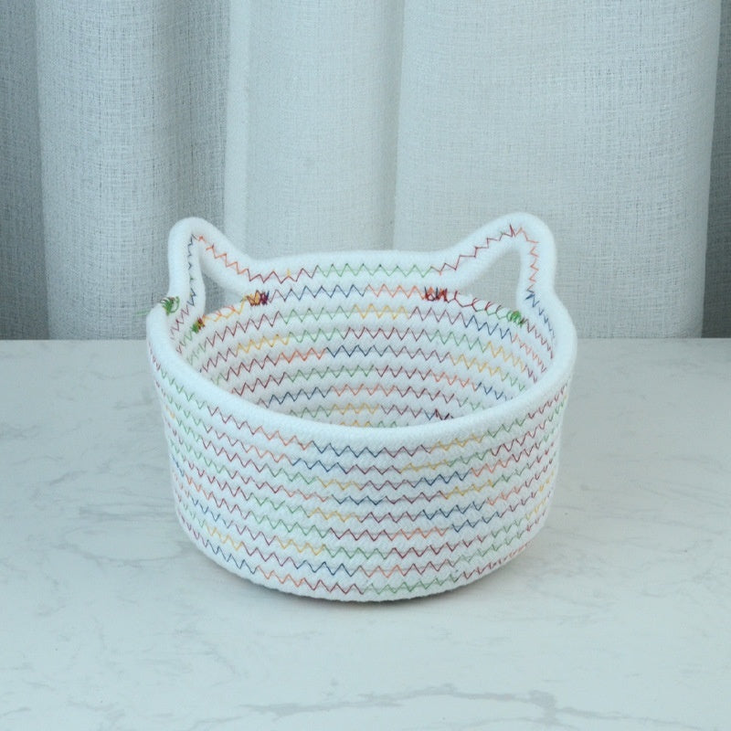 Cat's Ears Desktop Storage Basket Hand Woven Cartoon 8768f969 1a44 4b3d a849 4b2cfb73163c
