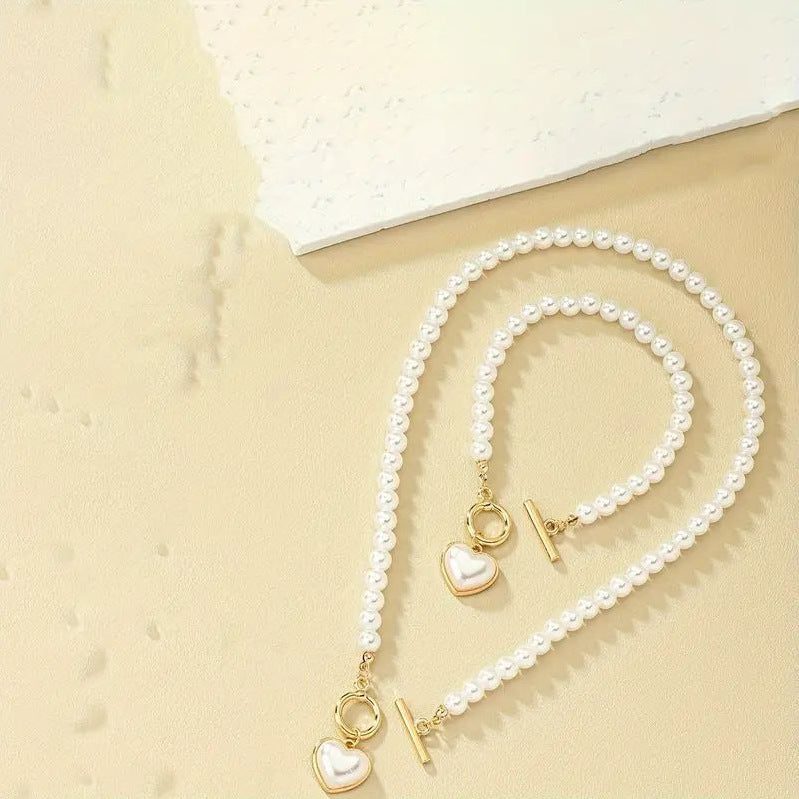 Love Pearl OT Buckle Necklace, Bracelet Set