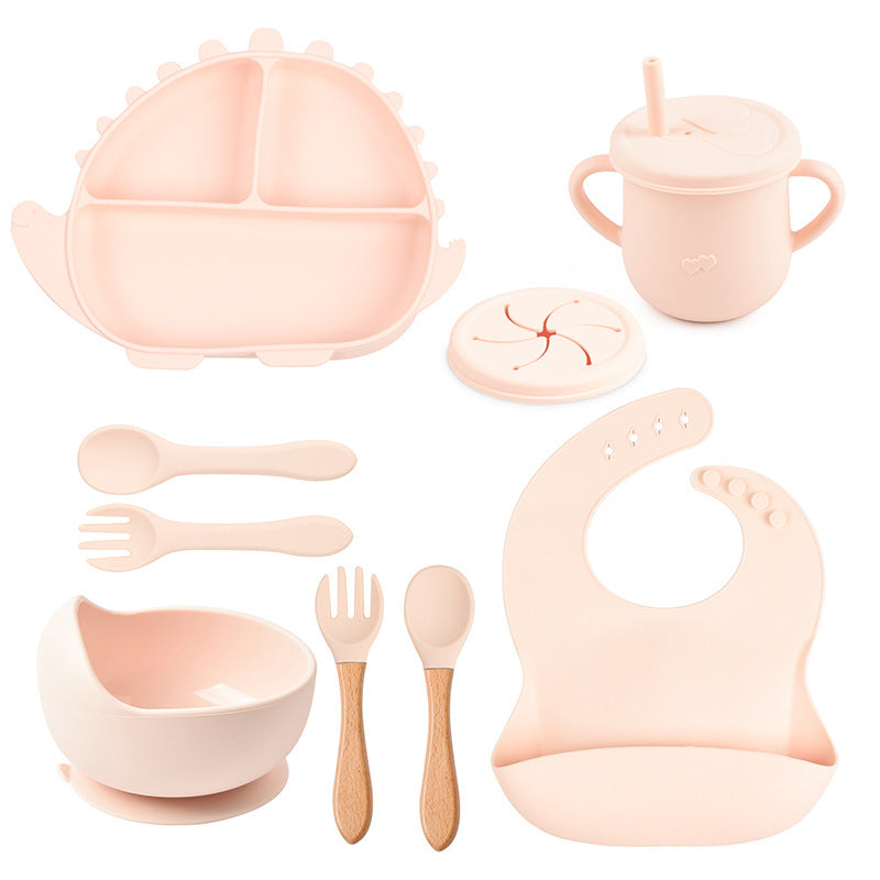 8-piece Children's Silicone Tableware Set Dinosaur Silicone Plate Bib Spoon Fork Cup Baby Silicone Plate - HD Wireless Product #4
