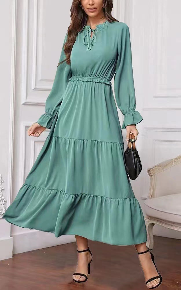 Summer Solid Color Long Sleeve European And American Style Women Dress Ladies 89fe1791 7c93 4a1d b413 dc1f6021bbaa
