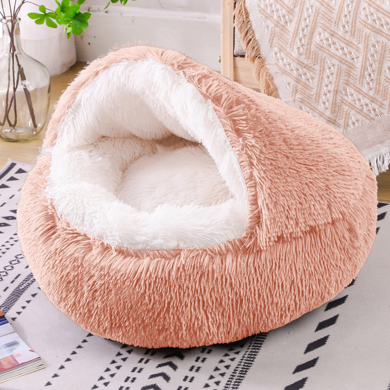 Deep Sleep Half-pack Semi-enclosed Dual-use Plush Round Pet Bed 8a580107 c393 498b 94a8 8b57cd7150e6