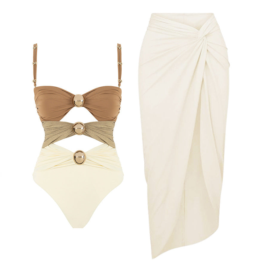 One-piece Swimsuit Women's Round Buckle Decoration Hollow Out Stitching Swimsuit Suit 8b2f16bb f0bf 4fdb a4ff 8c9c4be13410