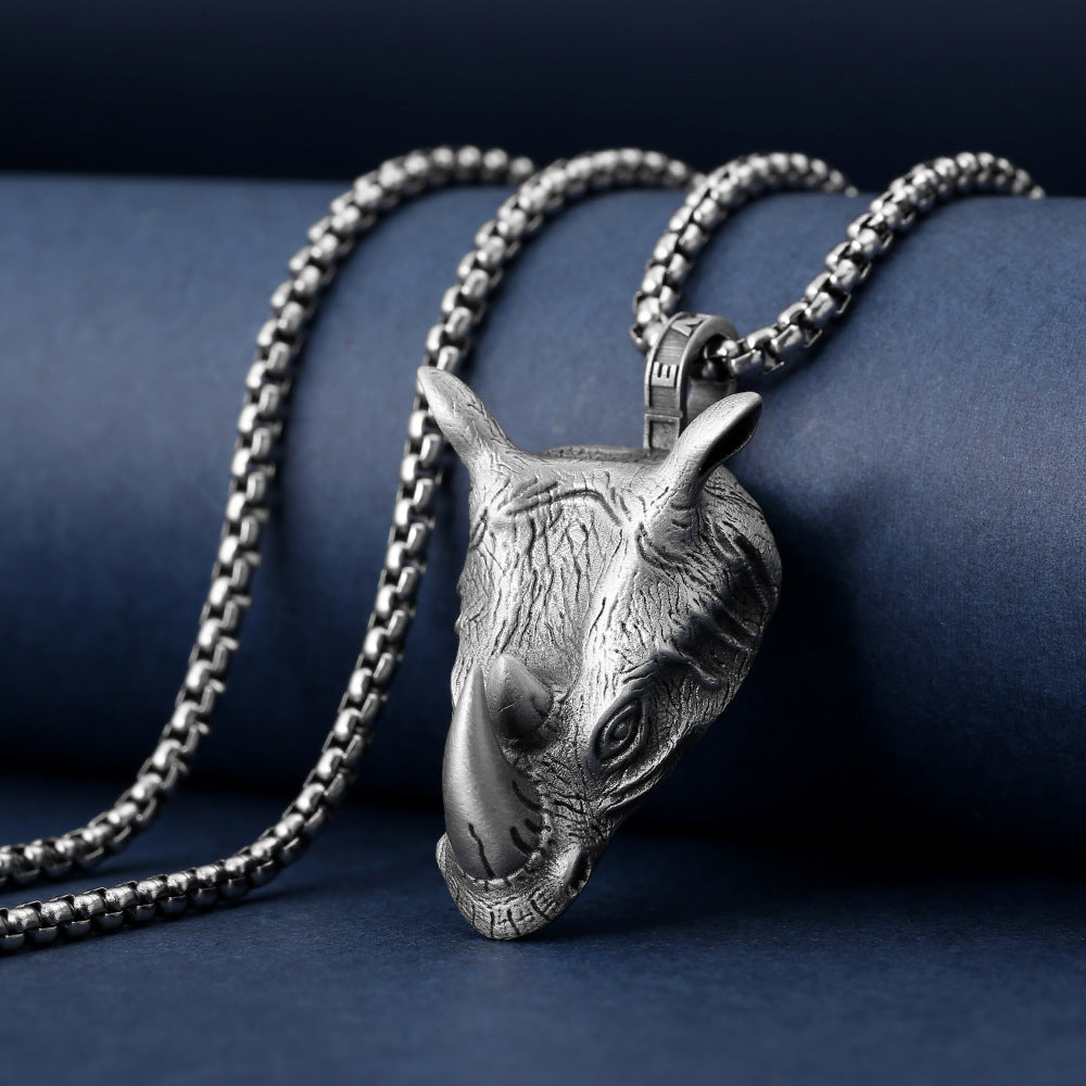 Wild Rhinoceros Head Pendant Men's Domineering Necklace Animal Personality All-match Sweater Chain 8b777ea3 9201 4667 8ff2 89