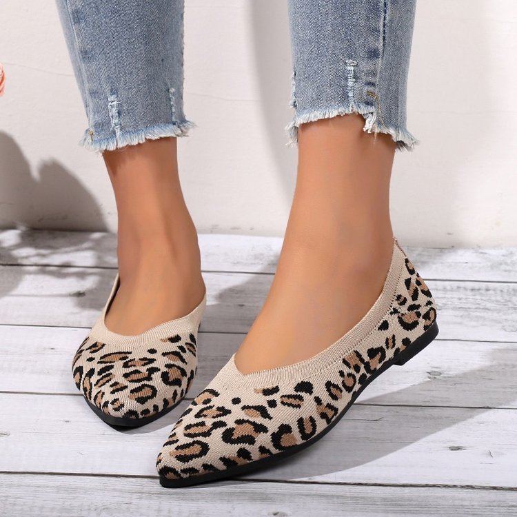 Pointed Toe Shallow Mouth Leopard Print Flat Pumps Fashion Casual Lazy Slip On Pumps 8c5f49cf 46ad 4714 b35b 04c07cdc64a0