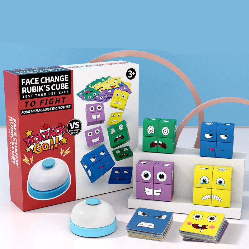 Wooden Expressions Toy Wooden Magic Cube Face Pattern Building Blocks Educational Montessori Toys Wooden Matching Block Puzzl