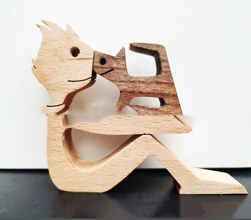DIY Figurine Wood Dog Ornament Sculpture Home Decoration A Man A Dog Wood Sculpture Christmas Gifts Model Decor 8d233909 dfcd