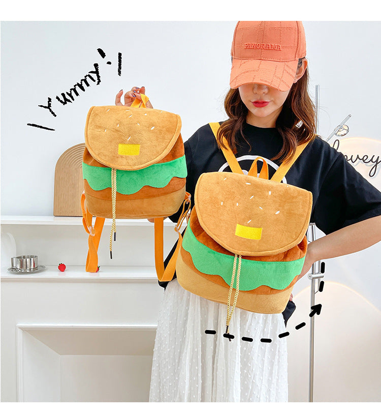 Cute Hamburger Plush Backpack Soft Cartoon Burger Plush Coin Purse Girls Kindergarten School Bookbag Children Kids Pack