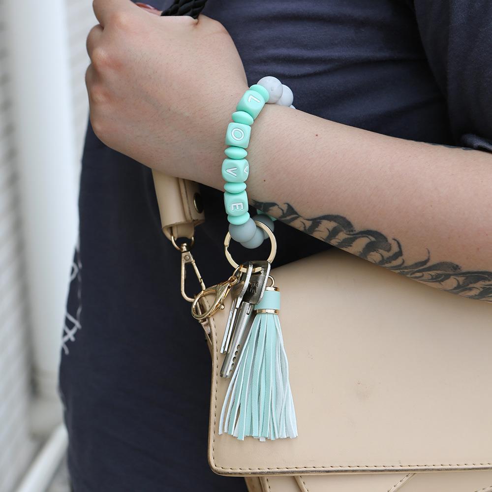 Silicone Wrist Keychain Handmade Beaded Leather Tassel Bracelet 8eba607d 9006 4253 aee8 56610e3250fb