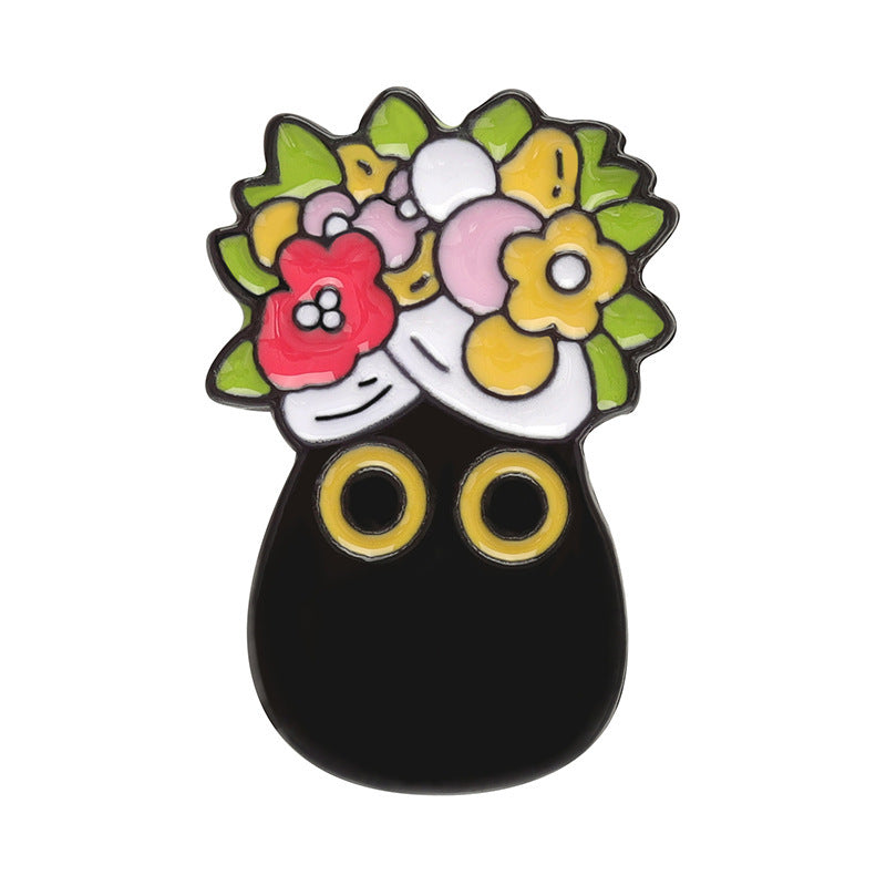Cartoon Black Cat Flowers Series Adorkable Fashion Creative All-match Bag Clothing Ornament Badge 8f270d84 d80a 4ceb 8022 d40