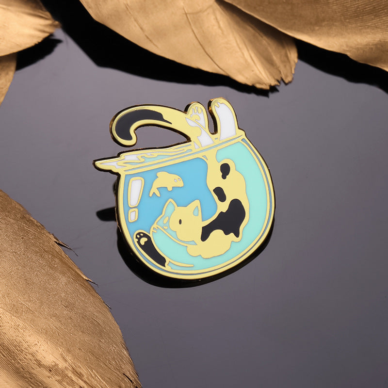 Cartoon Cute Cat Brooch Jumping Into Fish Tank 90645de5 c571 45bd 949b b9a48b1ddbaf