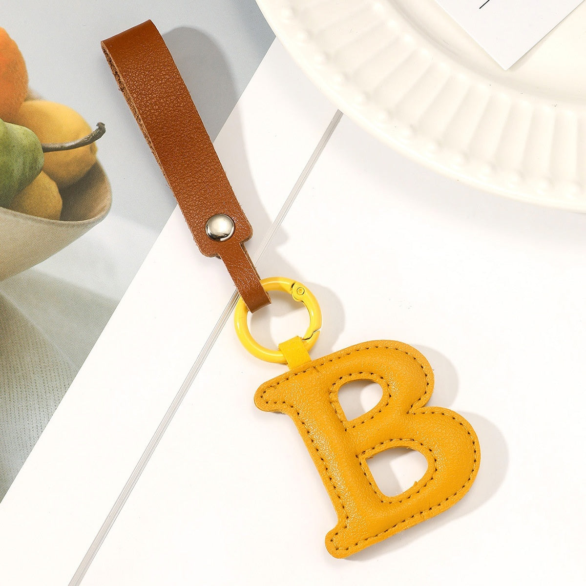 Fashion All-Match 26 Full Letter Leather Key Chain Pendant 910d9d6c ef00 43e9 bbca d9704694fde6