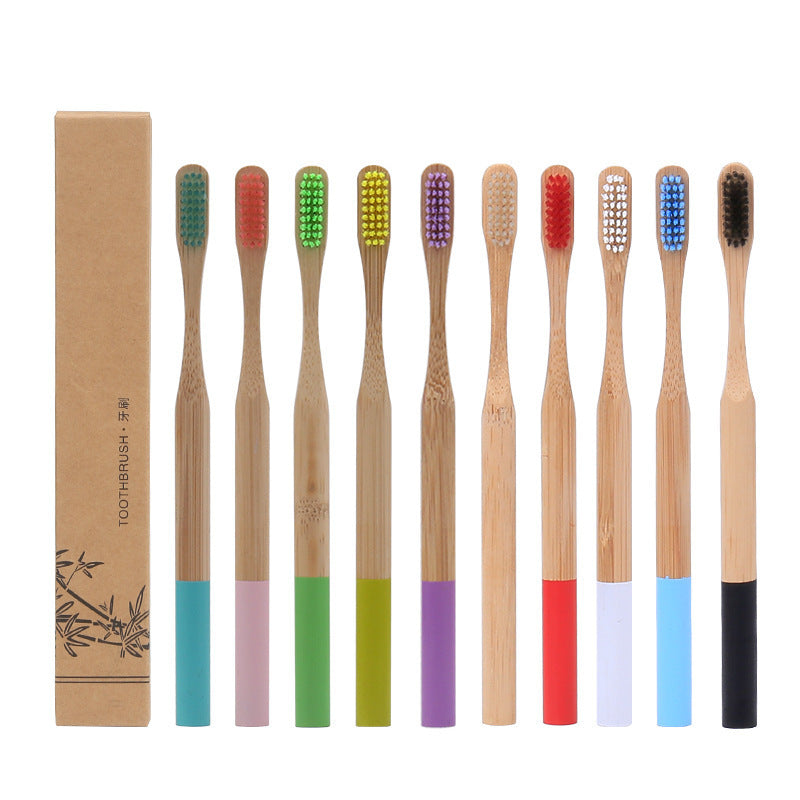 Natural bamboo handle round bamboo toothbrush 936275701649