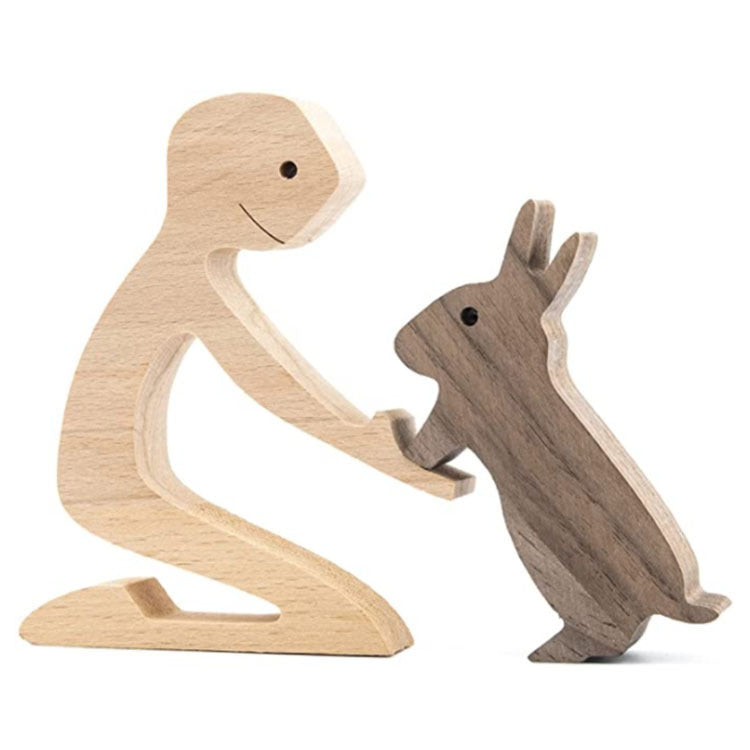 DIY Figurine Wood Dog Ornament Sculpture Home Decoration A Man A Dog Wood Sculpture Christmas Gifts Model Decor 936c85cc 273c