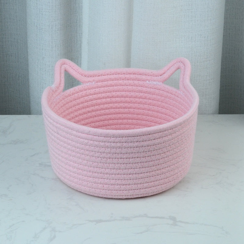 Cat's Ears Desktop Storage Basket Hand Woven Cartoon 95ffbc3a bacf 45a7 953d d3ddc22d74c5