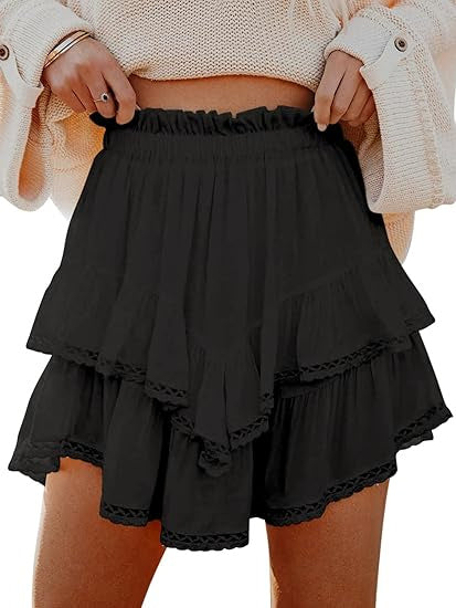 Tulle Chiffon Fake Two-layer Skirt Women Loose High Waist Solid Color Short Skirt 96a6a1b7 b322 471d bdc6 43b2d7673aef