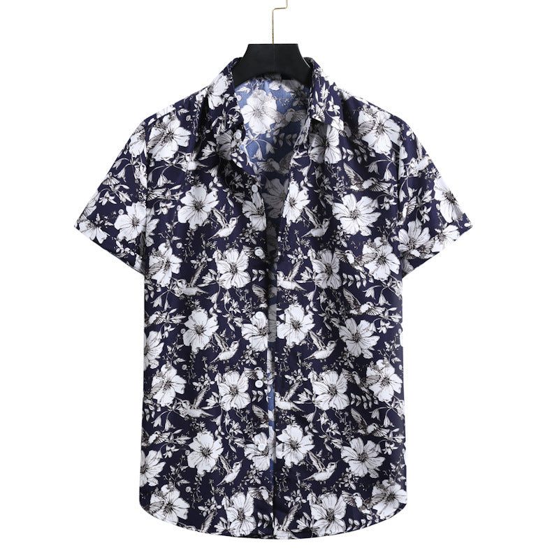 Summer New Men's Floral Shirt Hawaiian Print Short-Sleeved Shirt