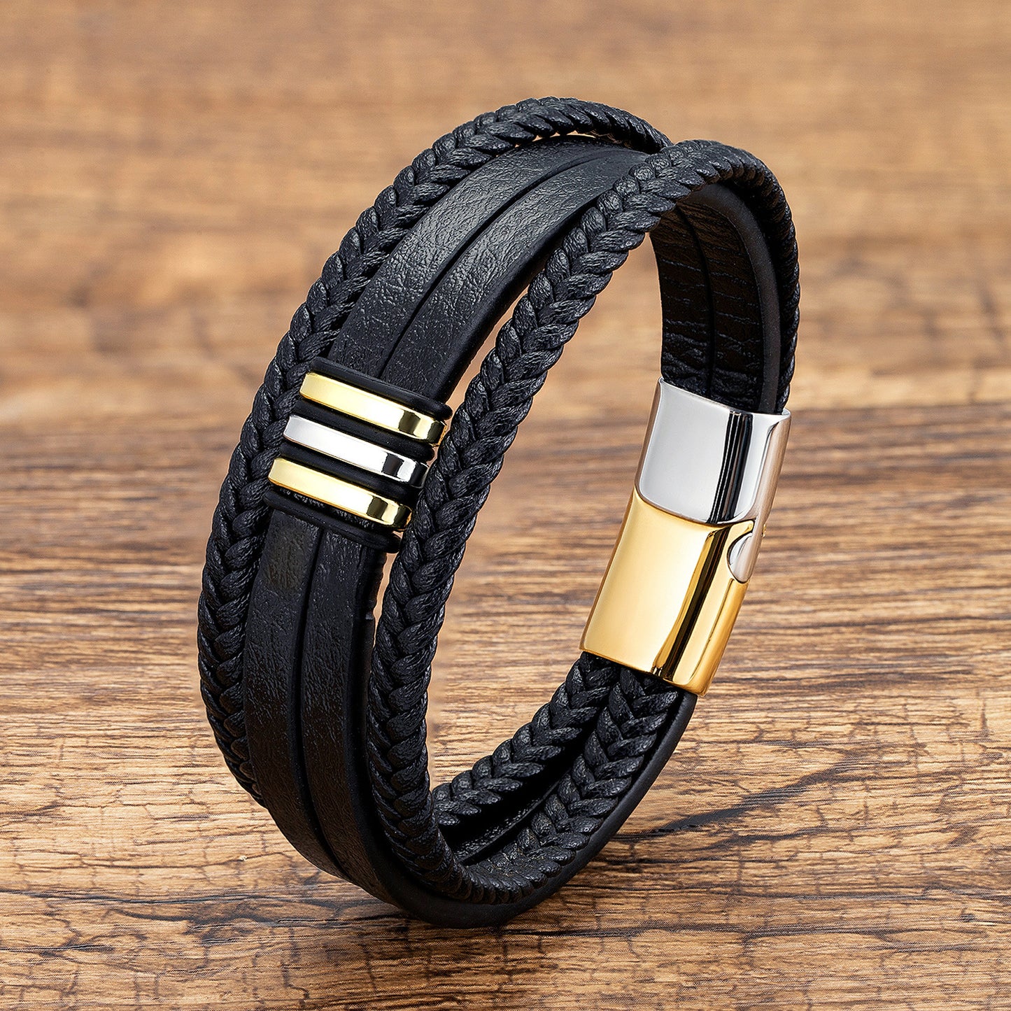 Casual Leather Stainless Steel Magnet Buckle Braided Bracelet 97d51905 7007 471c 9134 5ded0ab04e42