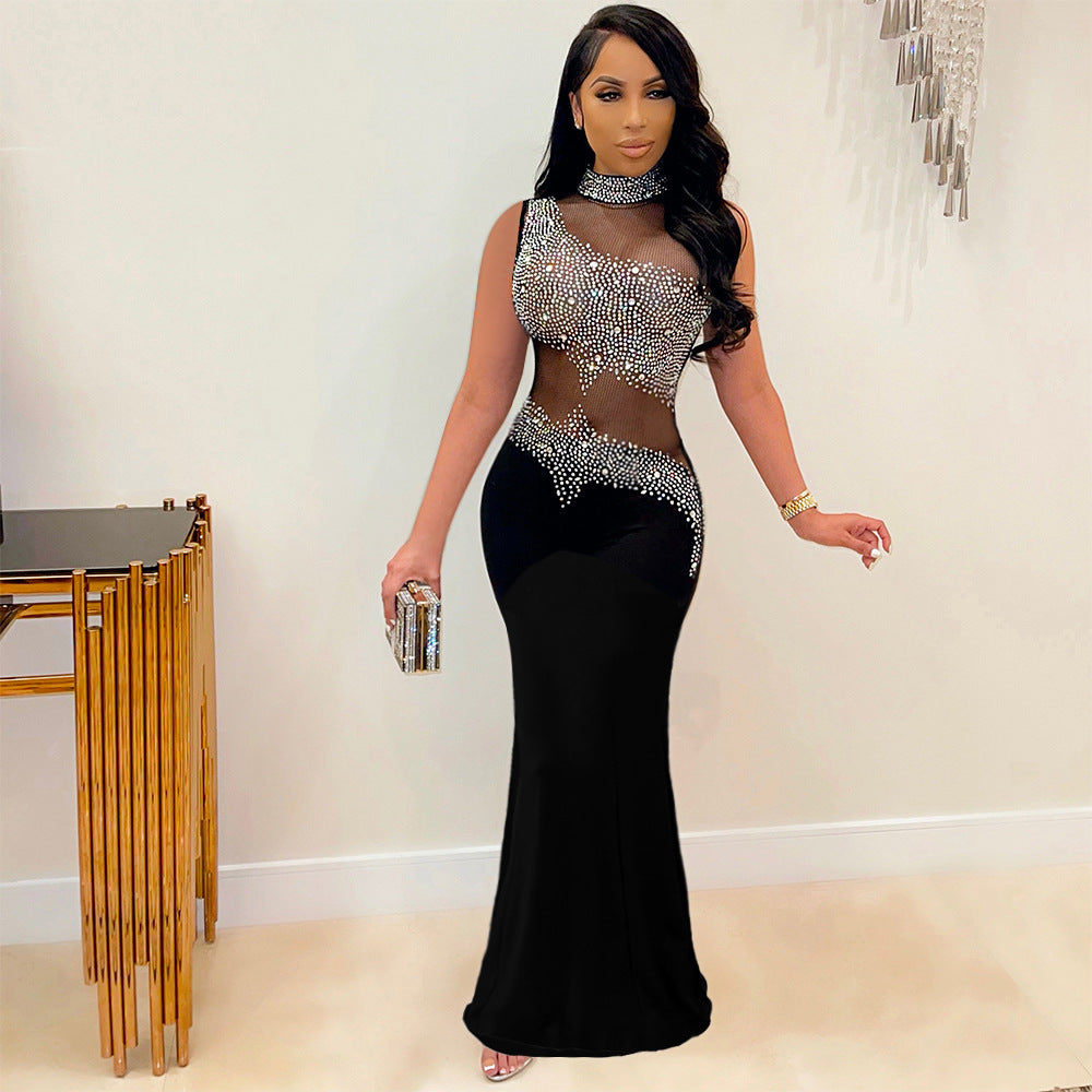 See-through Rhinestone Sleeveless Women's Nightclub Evening Dress 97fb98f7 f7db 46ef ad88 ae85db024022