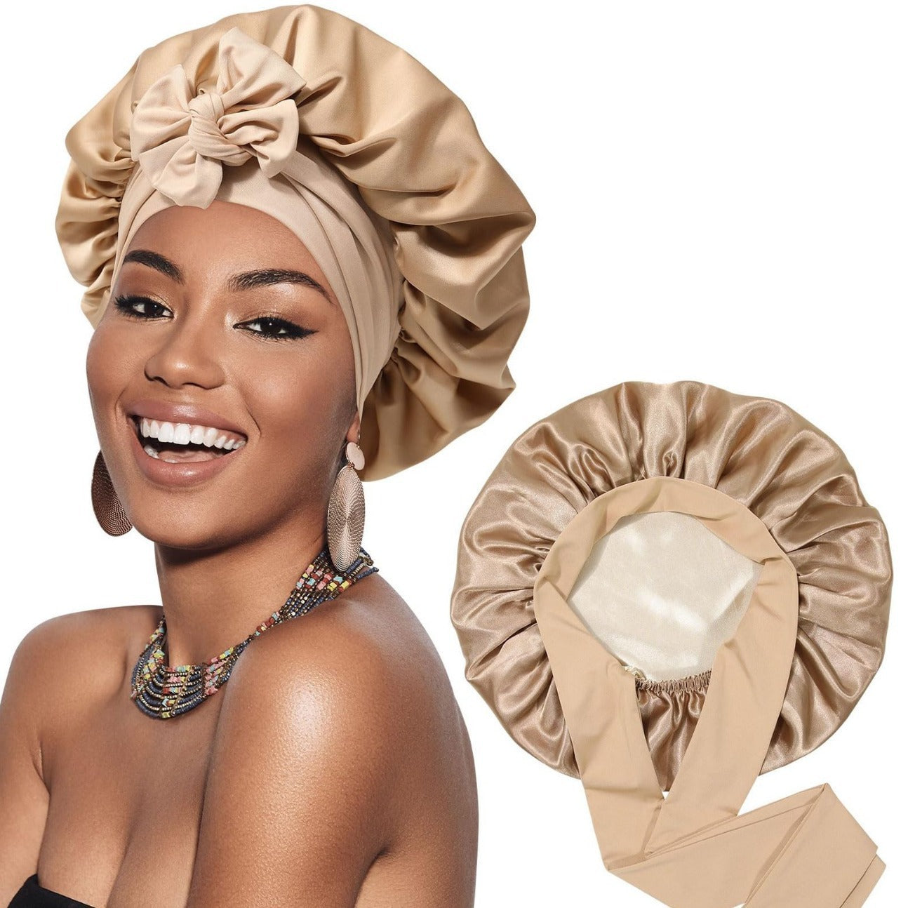 Double-layer Ribbon Round Cap Bow Hair Care Wide-brimmed Hat 97fce87c bc56 4f02 8a20 97f67eb46065