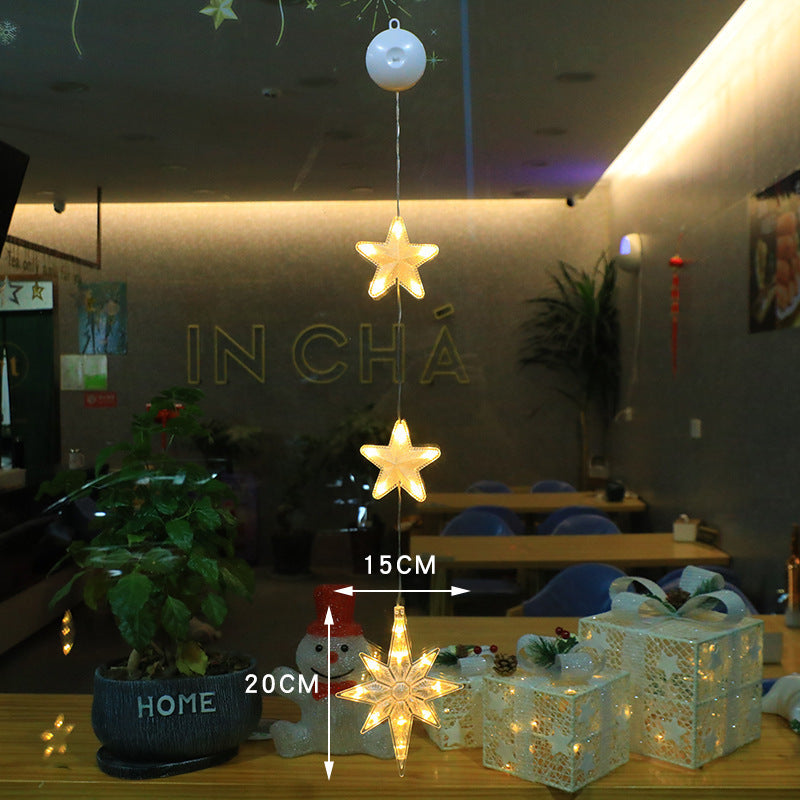 Christmas 3pcs LED Light Star Xmas Tree Hanging Sucker Lamp Window Ornaments Decoration For Home Xmas Navidad New Year Decor