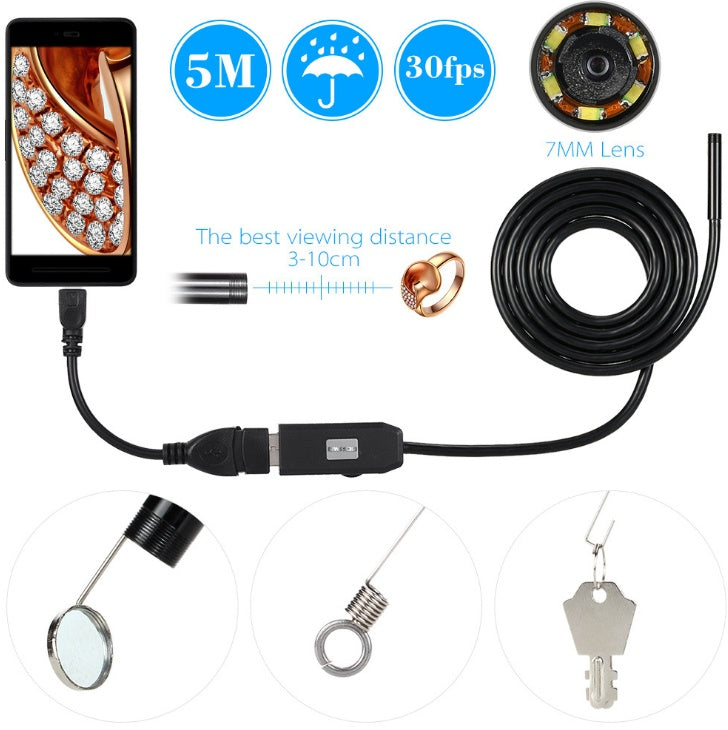 OWSOO 6 LED 7MM USB Endoscope Camera 5M Waterproof USB Wire Snake Tube Inspection Borescope For OTG Compatible Android Phones - 图片 2