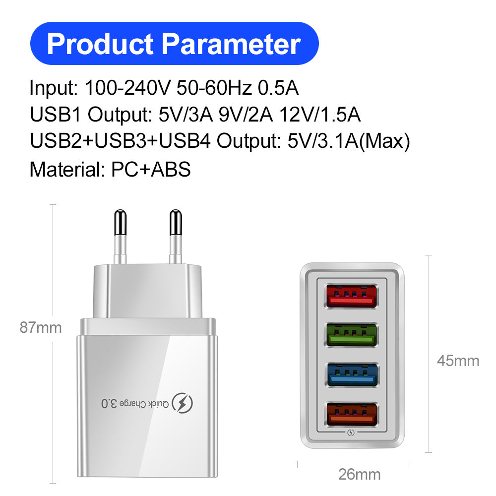 USB Charger Quick Charge 3.0 4 Phone Adapter For Tablet Portable Wall Mobile Charger Fast Charger - 图片 5